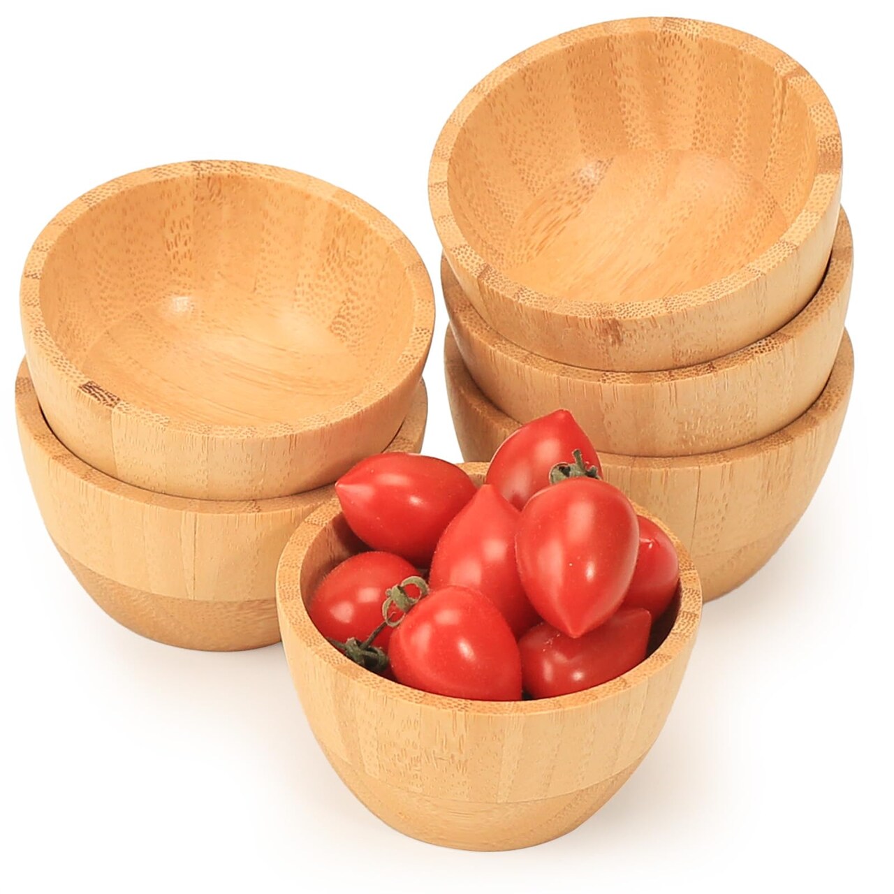Bamboo Wooden Bowls Set of 6, 3 Inch Small Serving Bowls for Snacks/Appetizers/Side Dishes/Charcuterie Board, Dipping Sauce Bowl for Condiments, 4 oz Bamboo Wood Ramekins, Reusable & Handmade